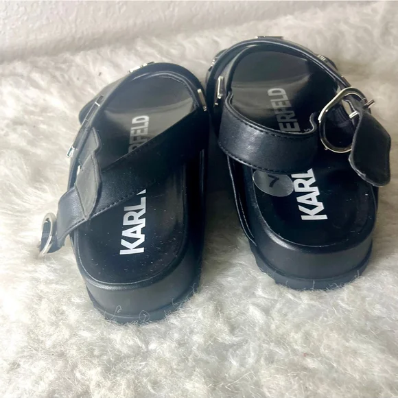Karl Lagerfeld Paris Tilda Criss Cross Black Platform Sandals Women Size 7 - Picture 6 of 9